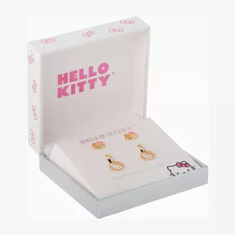 Crystal 18K Gold Over Brass 10.5mm Round Hello Kitty Stud Earrings