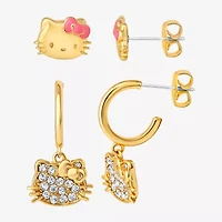 Crystal 18K Gold Over Brass 10.5mm Round Hello Kitty Stud Earrings