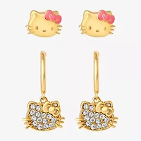Crystal 18K Gold Over Brass 10.5mm Round Hello Kitty Stud Earrings
