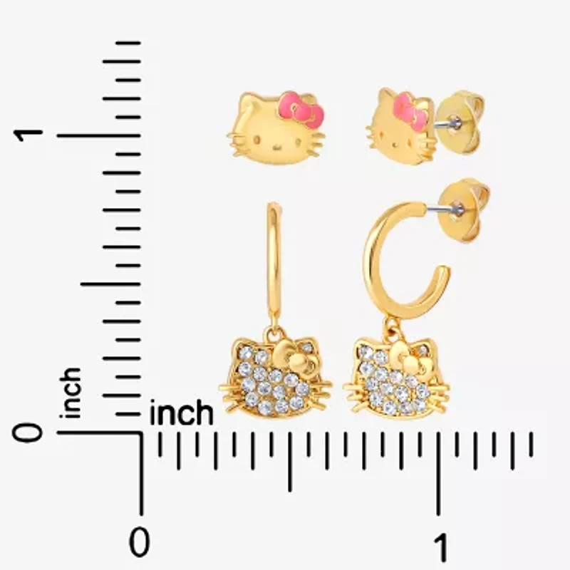 Crystal 18K Gold Over Brass 10.5mm Round Hello Kitty Stud Earrings