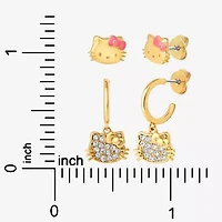 Crystal 18K Gold Over Brass 10.5mm Round Hello Kitty Stud Earrings