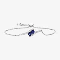 Womens Lab Created Blue Sapphire Sterling Silver Bolo Bracelet