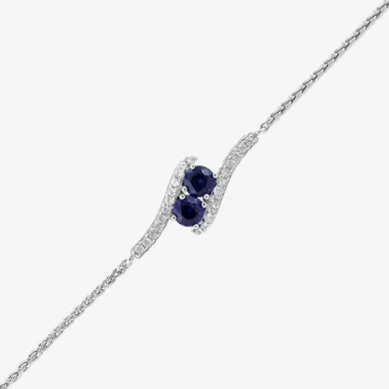 Womens Lab Created Blue Sapphire Sterling Silver Bolo Bracelet
