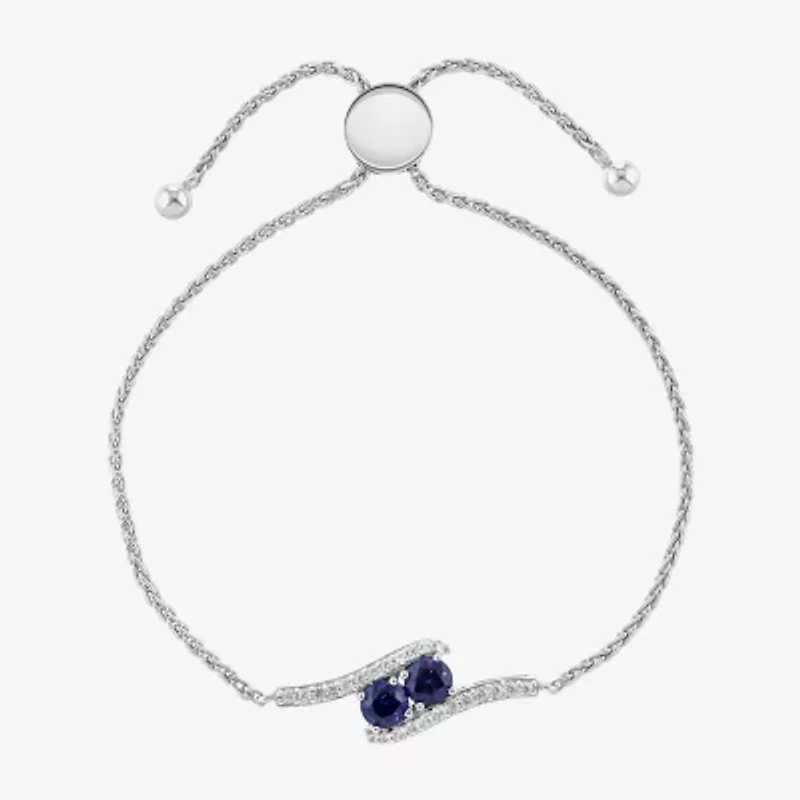 Womens Lab Created Blue Sapphire Sterling Silver Bolo Bracelet