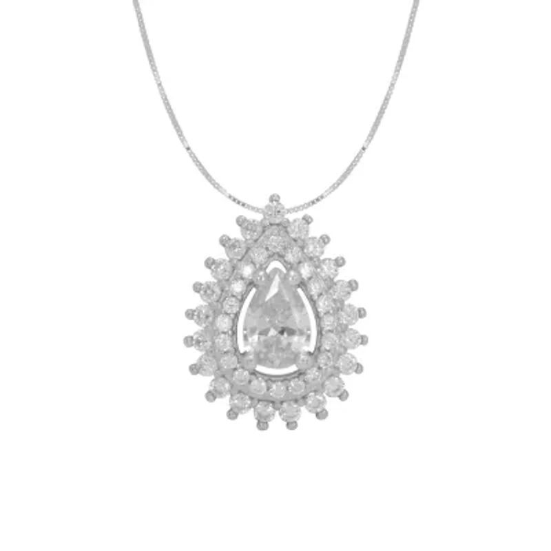 DiamonArt® Womens White Cubic Zirconia Sterling Silver Pear Pendant Necklace
