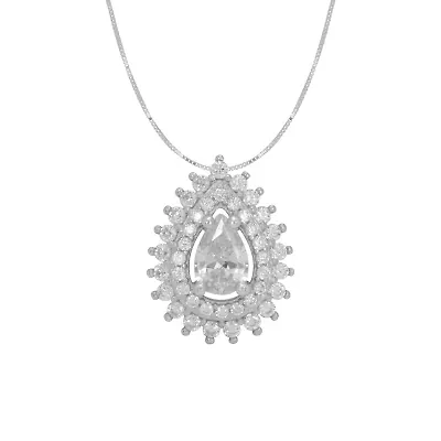 DiamonArt® Womens White Cubic Zirconia Sterling Silver Pear Pendant Necklace