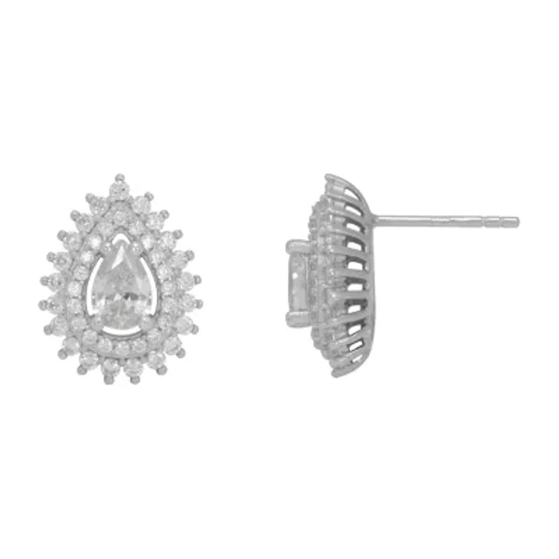 DiamonArt® White Cubic Zirconia Sterling Silver 13.8mm Pear Stud Earrings