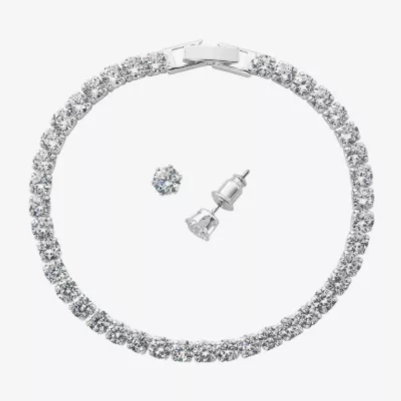 Sparkle Allure Light Up Box Womens Cubic Zirconia Pure Silver Over Brass Round 2-pc. Jewelry Set