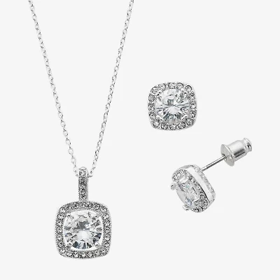 Sparkle Allure Light Up Box Womens Cubic Zirconia Pure Silver Over Brass Square 2-pc. Jewelry Set