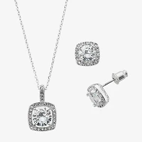 Sparkle Allure Light Up Box Womens Cubic Zirconia Pure Silver Over Brass Square 2-pc. Jewelry Set