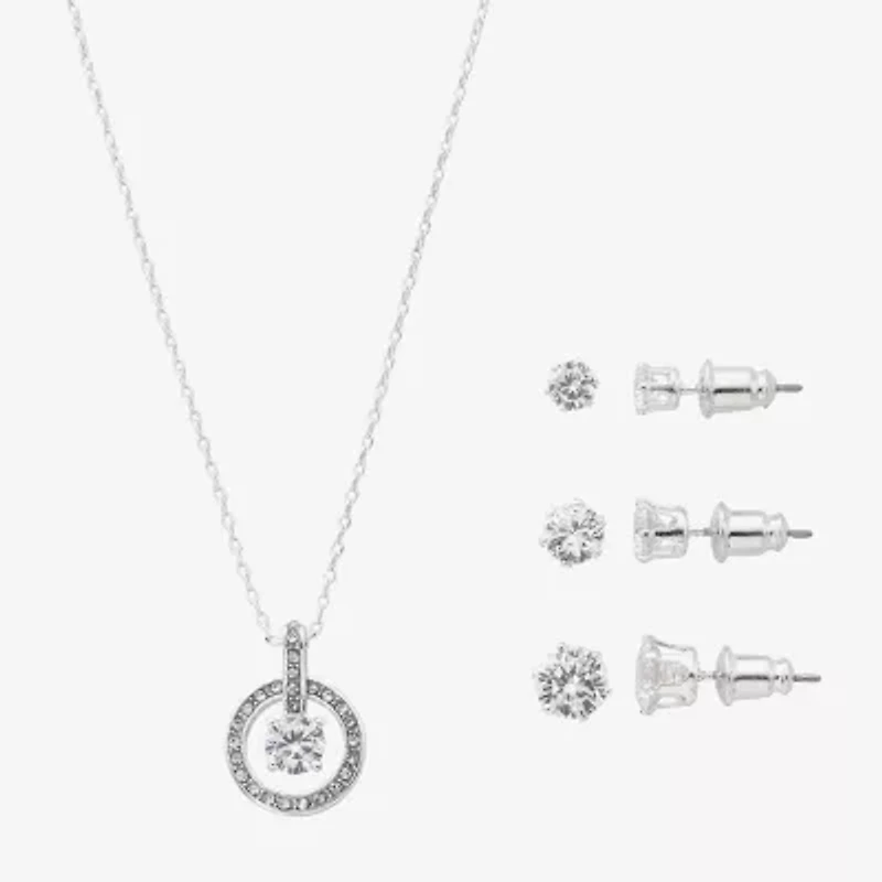 Sparkle Allure Light Up Box Womens Cubic Zirconia Pure Silver Over Brass Round 4-pc. Jewelry Set