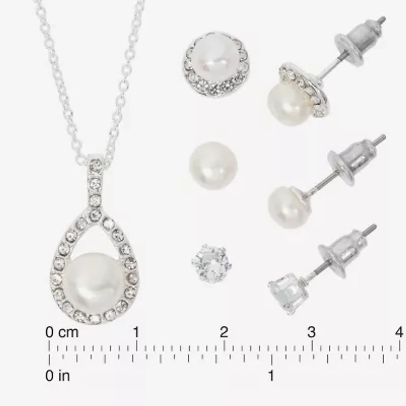 Sparkle Allure Light Up Box Womens Cubic Zirconia Pure Silver Over Brass Pear 4-pc. Jewelry Set