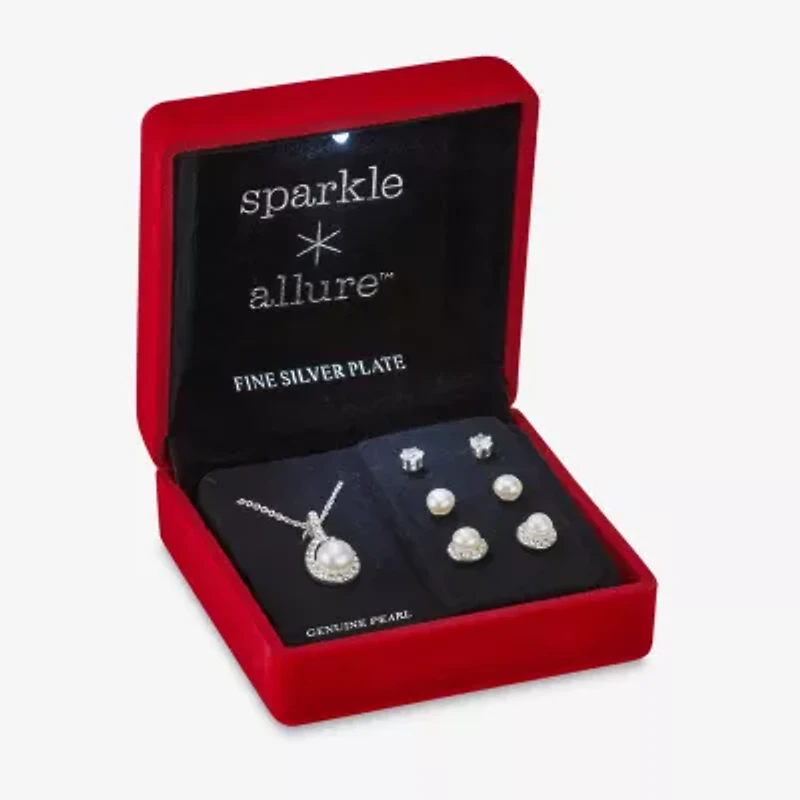Sparkle Allure Light Up Box Womens Cubic Zirconia Pure Silver Over Brass Pear -pc. Jewelry Set