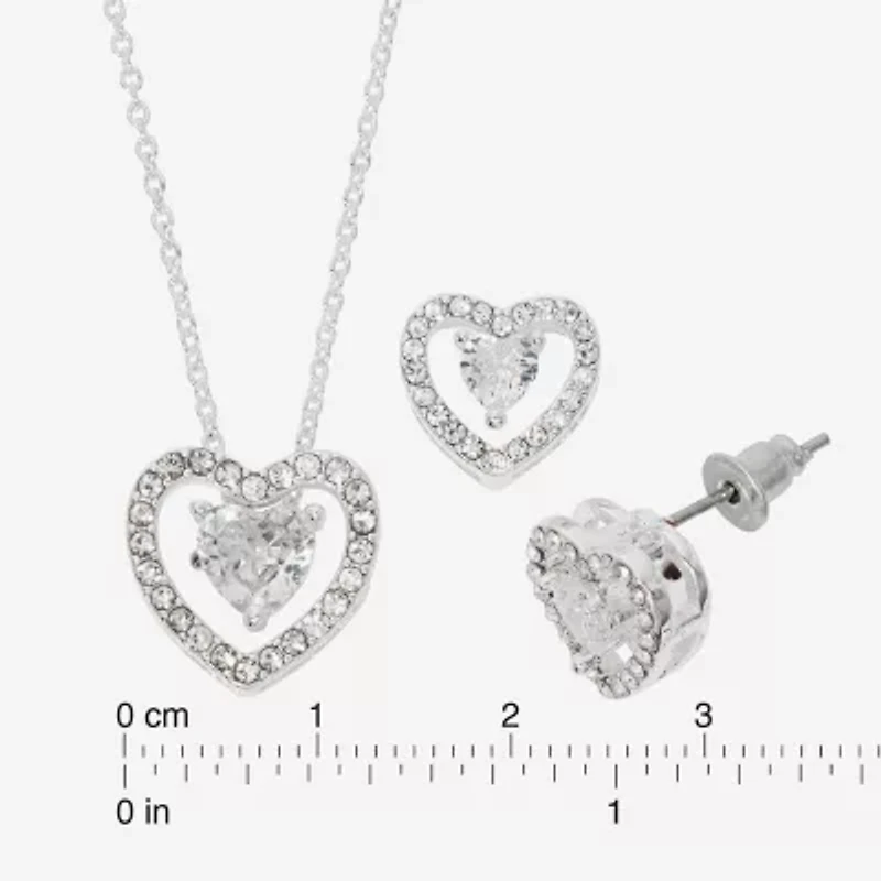 Sparkle Allure Light Up Box Womens Cubic Zirconia Pure Silver Over Brass Heart 2-pc. Jewelry Set
