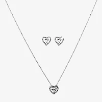 Sparkle Allure Light Up Box Womens Cubic Zirconia Pure Silver Over Brass Heart 2-pc. Jewelry Set