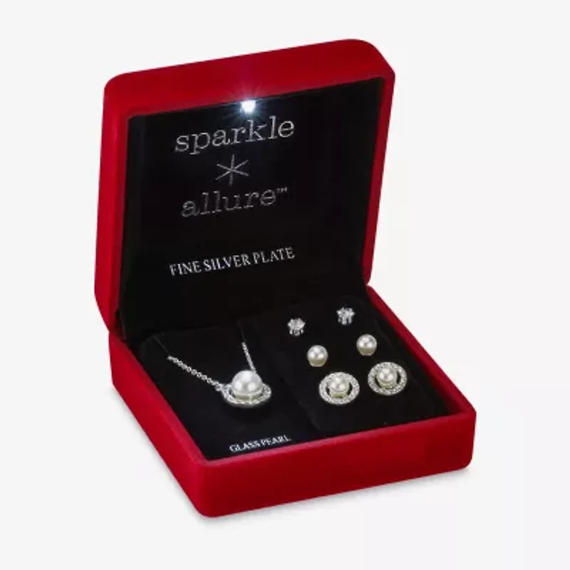 Sparkle Allure Light Up Box Womens Cubic Zirconia Pure Silver Over Brass Round -pc. Jewelry Set