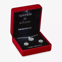 Sparkle Allure Light Up Box Womens Cubic Zirconia Pure Silver Over Brass Round 2-pc. Jewelry Set