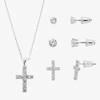 Sparkle Allure Light Up Box Womens Cubic Zirconia Pure Silver Over Brass Cross 4-pc. Jewelry Set