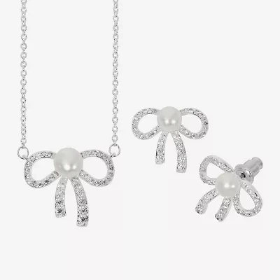 Sparkle Allure Light Up Box Womens White Cubic Zirconia Pure Silver Over Brass Bow 2-pc. Jewelry Set
