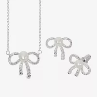Sparkle Allure Light Up Box Womens White Cubic Zirconia Pure Silver Over Brass Bow 2-pc. Jewelry Set