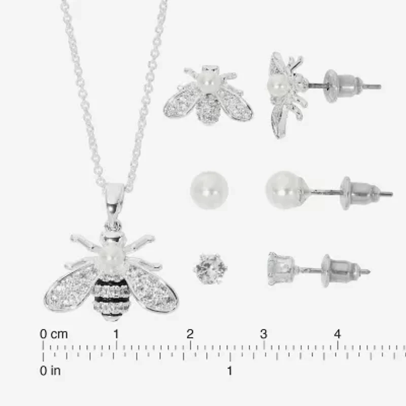 Sparkle Allure Light Up Box Queen Bee Womens Cubic Zirconia Pure Silver Over Brass 4-pc. Jewelry Set