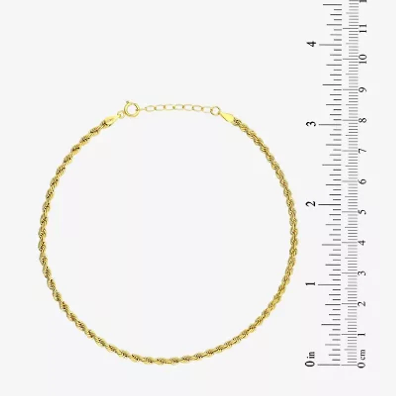 Womens 10K Gold 9 Inch Hollow Rope Ankle Bracelet