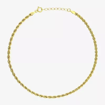 Womens 10K Gold 9 Inch Hollow Rope Ankle Bracelet