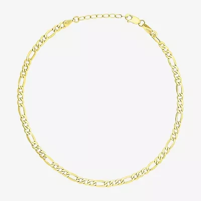 Womens 10K Gold 9 Inch Hollow Figaro Ankle Bracelet