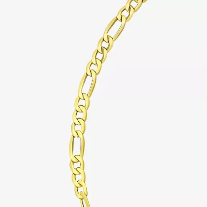 Womens 10K Gold 9 Inch Hollow Figaro Ankle Bracelet