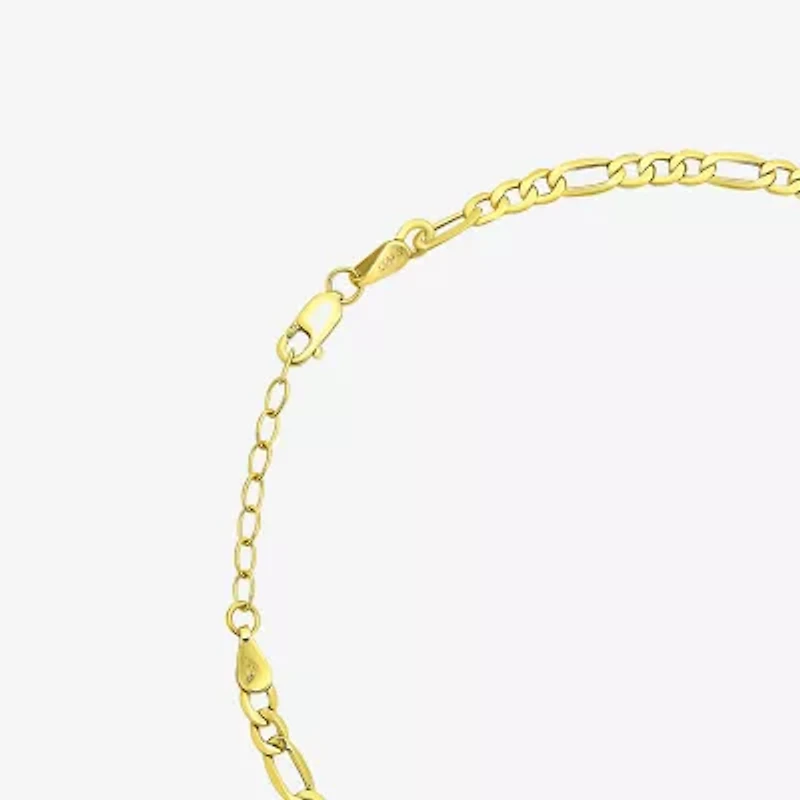 Womens 10K Gold 9 Inch Hollow Figaro Ankle Bracelet
