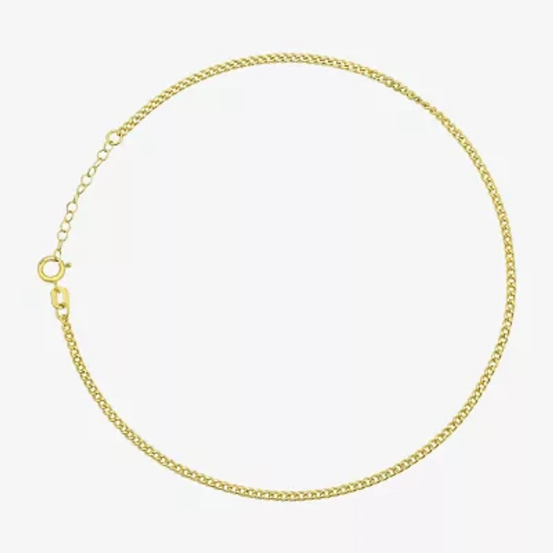 Womens 10K Gold 9 Inch Hollow Curb Ankle Bracelet
