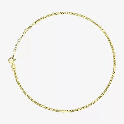 Womens 10K Gold 9 Inch Hollow Curb Ankle Bracelet