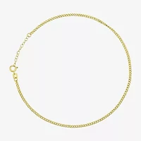 Womens 10K Gold 9 Inch Hollow Curb Ankle Bracelet
