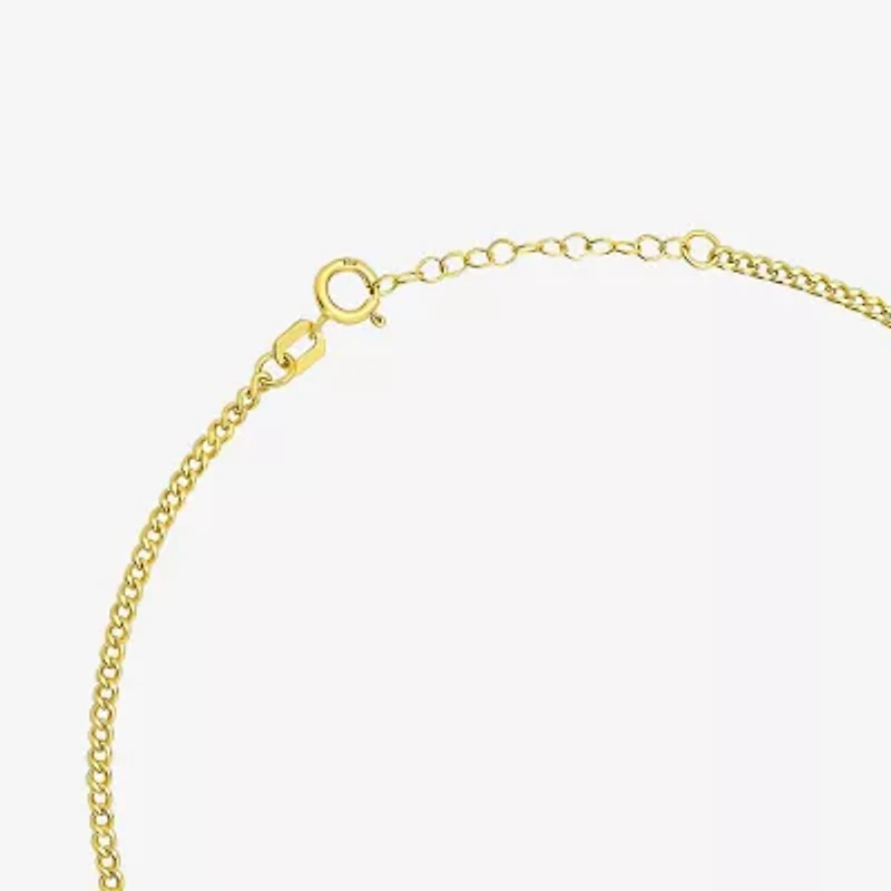 Womens 10K Gold 9 Inch Hollow Curb Ankle Bracelet