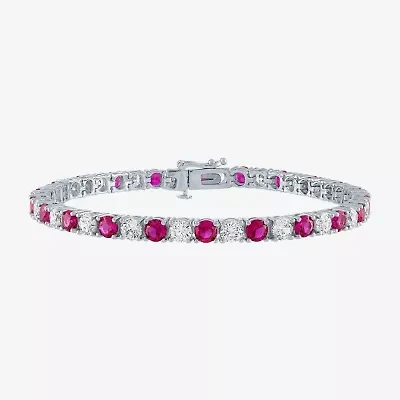 Womens Lab Created Red Ruby Pure Silver Over Brass 7.5 Inch Tennis Bracelet