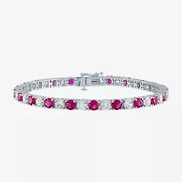 Womens Lab Created Red Ruby Pure Silver Over Brass 7.5 Inch Tennis Bracelet
