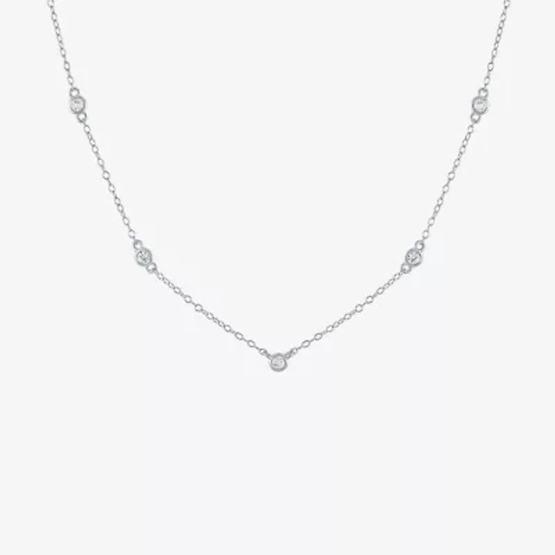 Yes Womens Lab Created White Sapphire Sterling Silver 18 Inch Pendant Necklace