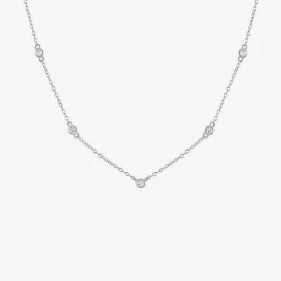 Yes Womens Lab Created White Sapphire Sterling Silver 18 Inch Pendant Necklace