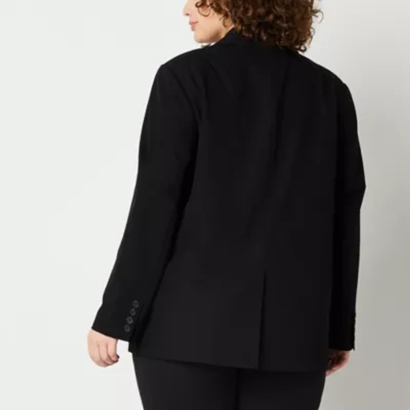 Worthington Plus Womens Relaxed Single Button Blazer