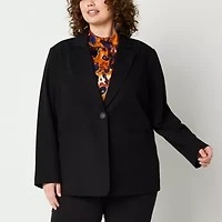 Worthington Plus Womens Relaxed Single Button Blazer