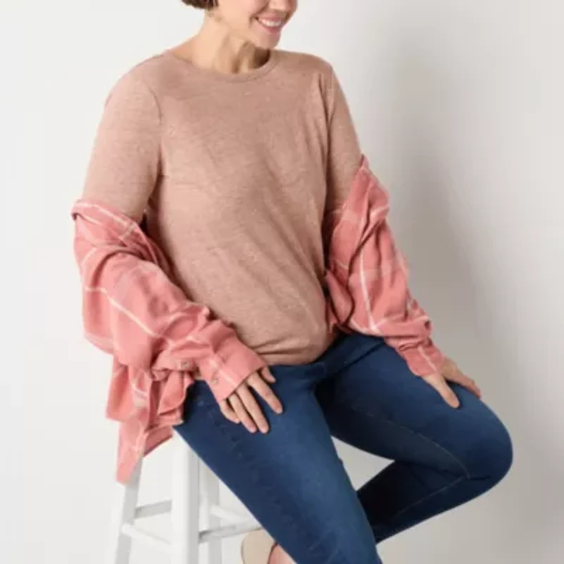 a.n.a Womens Crew Neck Long Sleeve T-Shirt