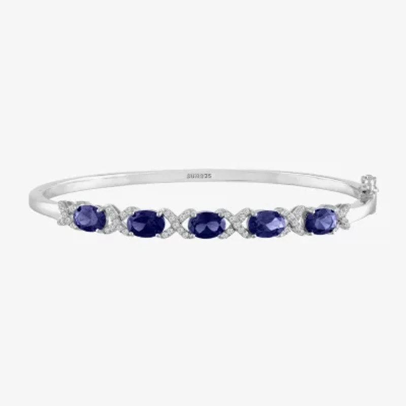 Womens Lab Created Blue Sapphire Sterling Silver Bangle Bracelet