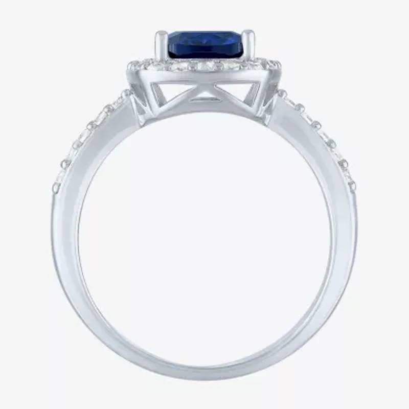 Womens Lab Created Gemstone Sterling Silver Halo Cocktail Ring