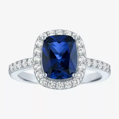 Womens Lab Created Gemstone Sterling Silver Halo Cocktail Ring