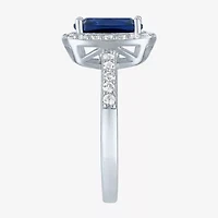 Womens Lab Created Gemstone Sterling Silver Halo Cocktail Ring