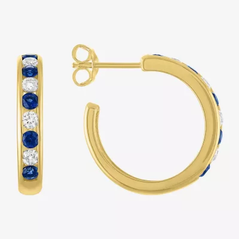 Lab Created Gemstone 14K Gold Over Silver 20mm Hoop Earrings