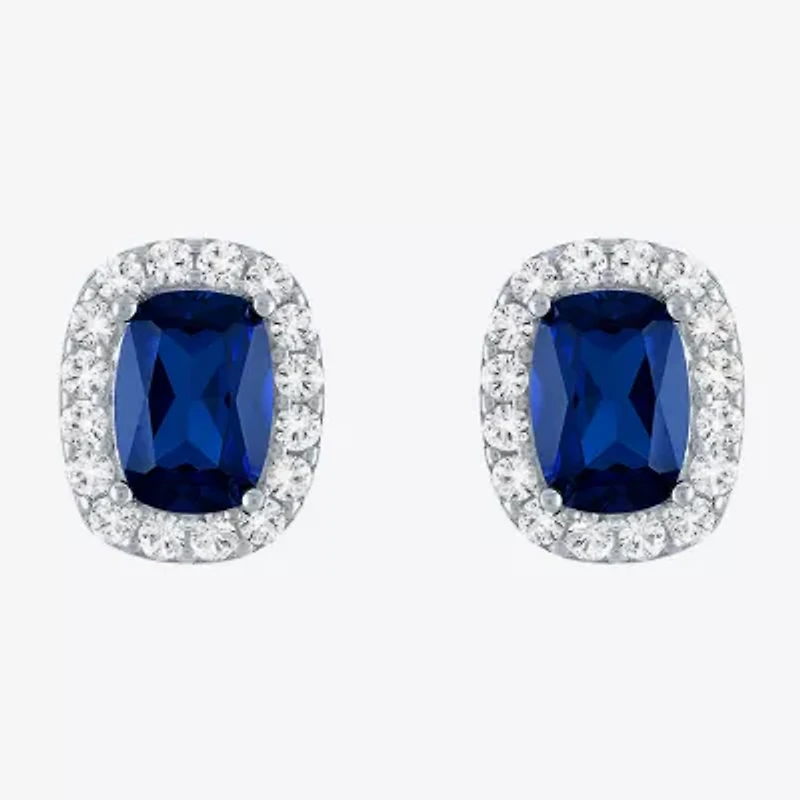 Lab Created Gemstone Sterling Silver 10.3mm Halo Stud Earrings