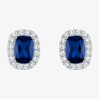 Lab Created Gemstone Sterling Silver 10.3mm Halo Stud Earrings