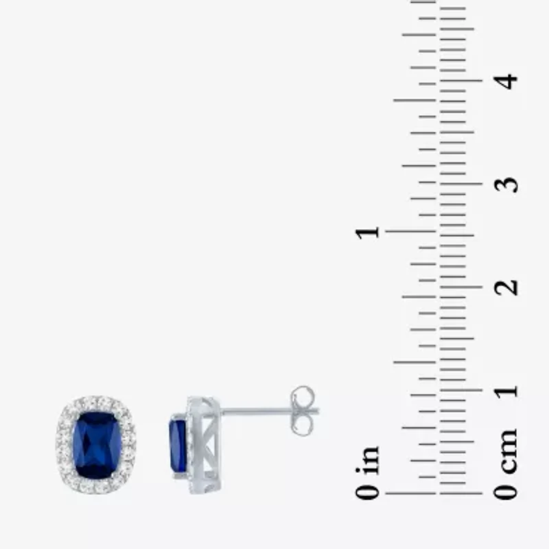 Lab Created Gemstone Sterling Silver 10.3mm Halo Stud Earrings