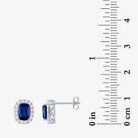 Lab Created Gemstone Sterling Silver 10.3mm Halo Stud Earrings